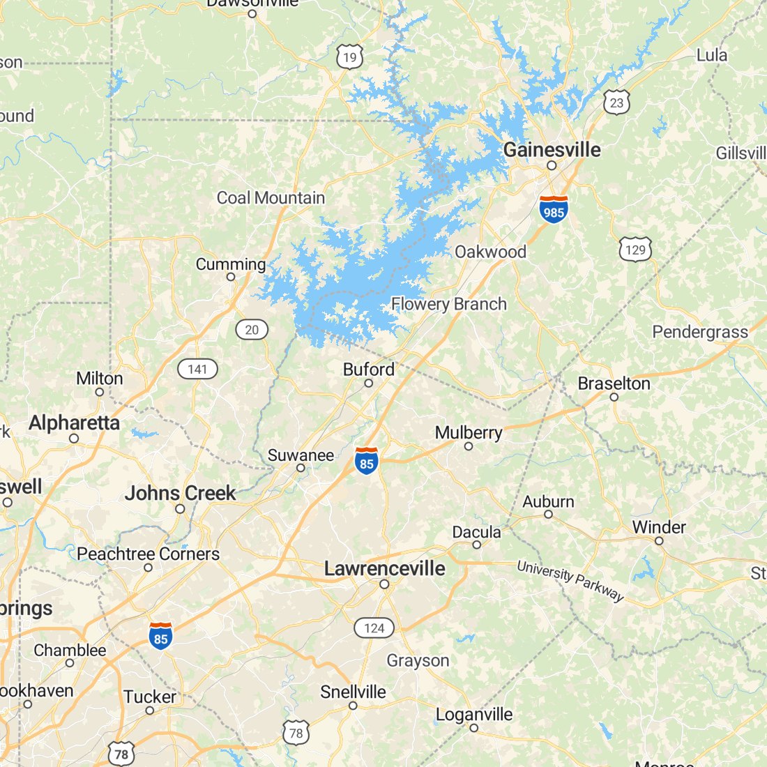 Map of the metro Atlanta and North Georgia coverage area served by HK Embroidery Repair Services